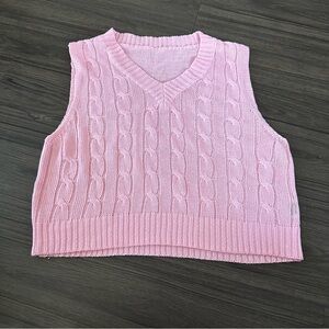 Pink Cable Knit Sweater Vest Preppy Y2K Aesthetic